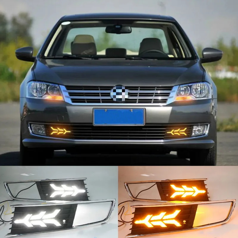 1 Pair LED DRL Daytime Running Light For Volkswagen VW Lavida 2013 2014 with Yellow Trun Signal Light Blue Night Lamp