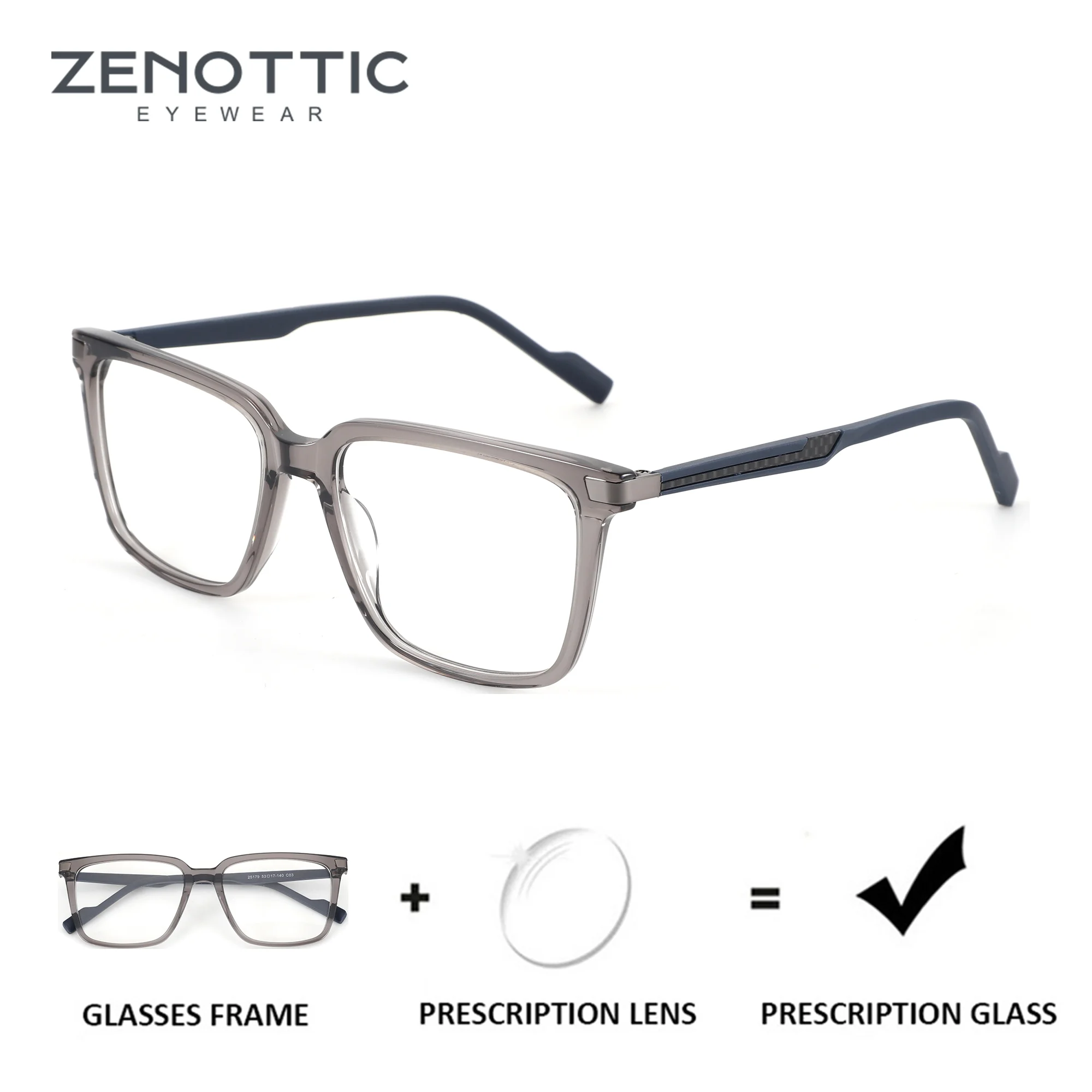 

ZENOTTIC (M Size) Square Acetate Prescription Glasses For Men Photochromic Multifocal Lenses Myopia Optical Eyewear