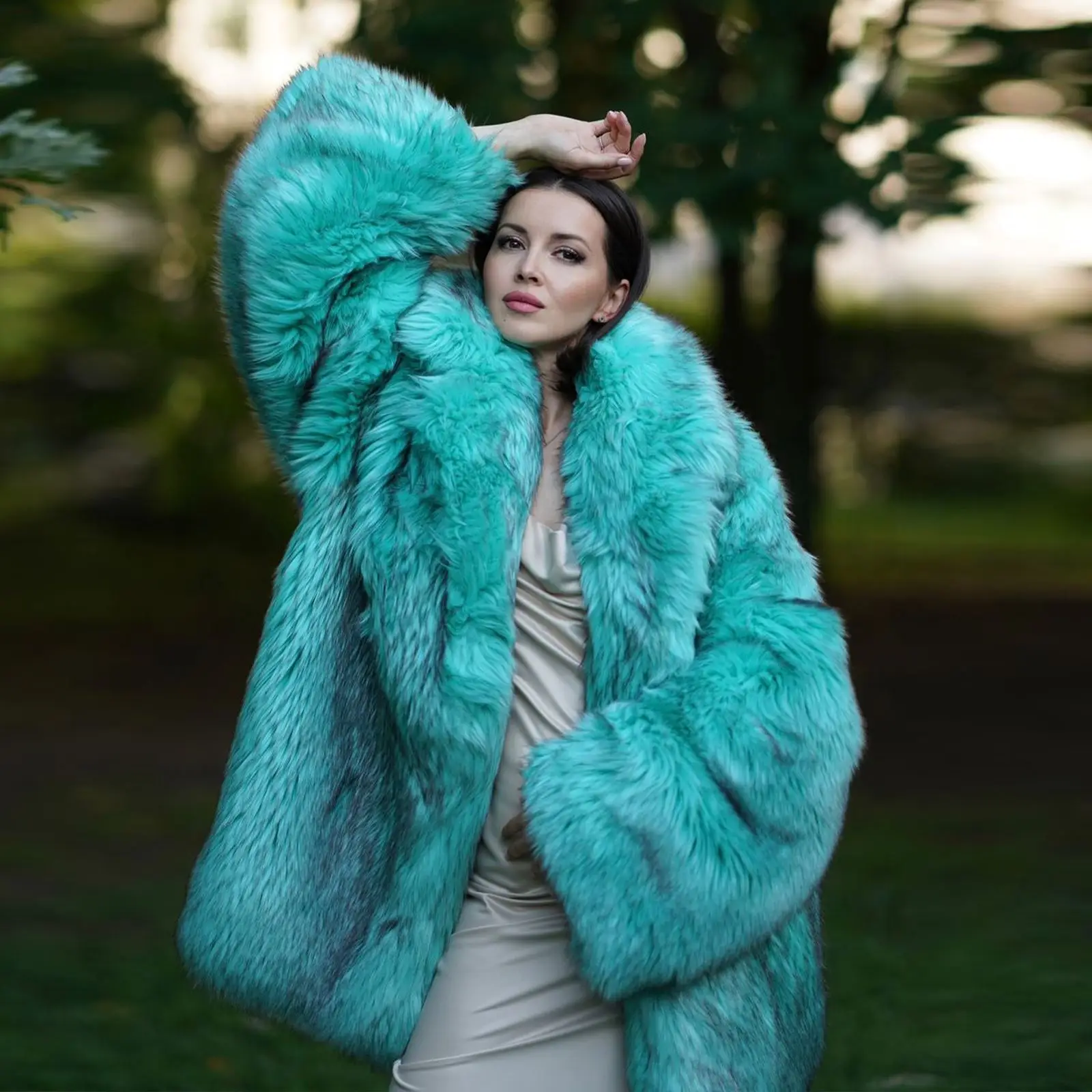 Gorgeous Womens Real Fox Fur Whole Skin Coat Outwear Luxury Elegant Lapel Natural Fox Fur Jacket Winter Real Fur Long Overcoat