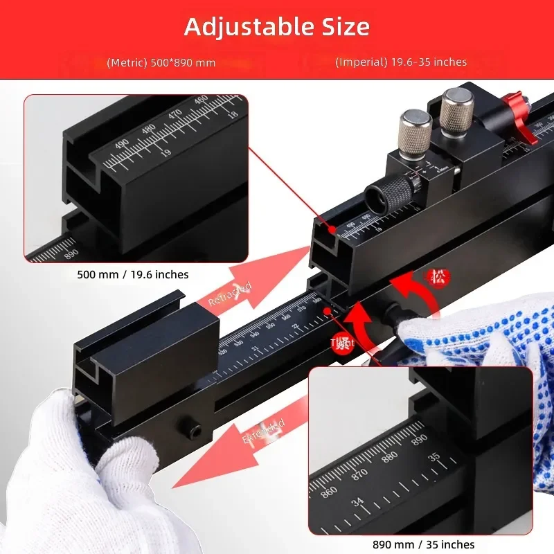 Aluminum Alloy T Slot Track Adjustable Retractable Backrest Push Handle Miter Gauge for Table Saw Woodworking Flip Chip