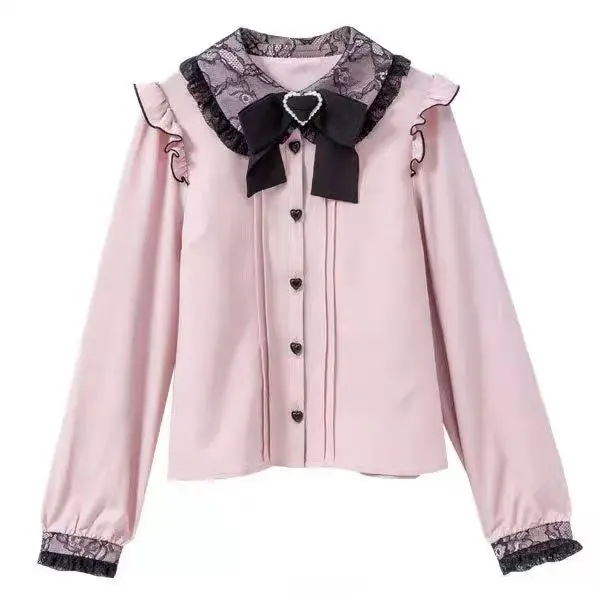 

Japan's original single dream looks forward to spring and autumn bow long-sleeved Lolita lace shirt