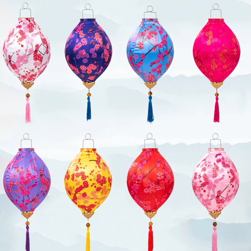 12/14 Inch Chinese Style Vietnam Lantern Retro Plum Blossom Floral Pattern Satin Silk Lantern Festival Party Decor Lantern