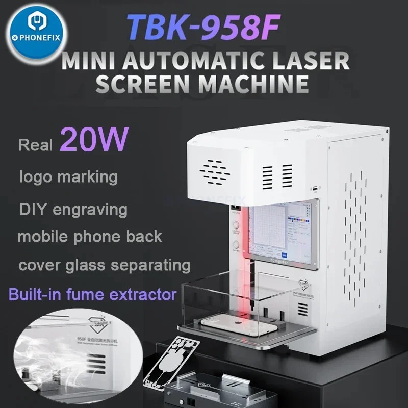 TBK-958F 20W macchina Laser automatica per iPhone X - 15 Pro Max Huawei Xiaomi OPPO LCD Cover posteriore strumento di incisione per la rimozione del