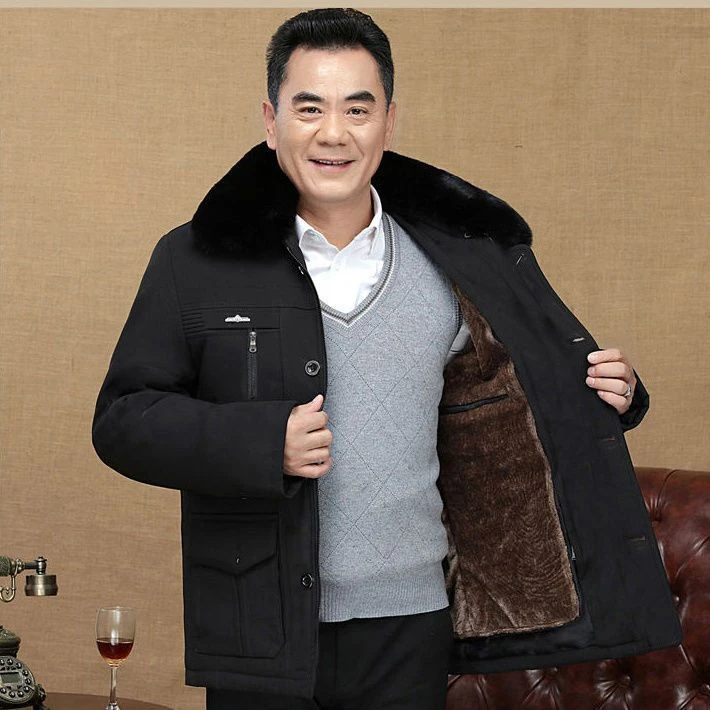 New 2024 Middle-Aged and Elderly Men\'s Long Cotton Loose Jacket Plush Thick Grpa\'s Autumn  Winter Coat Clothes A256