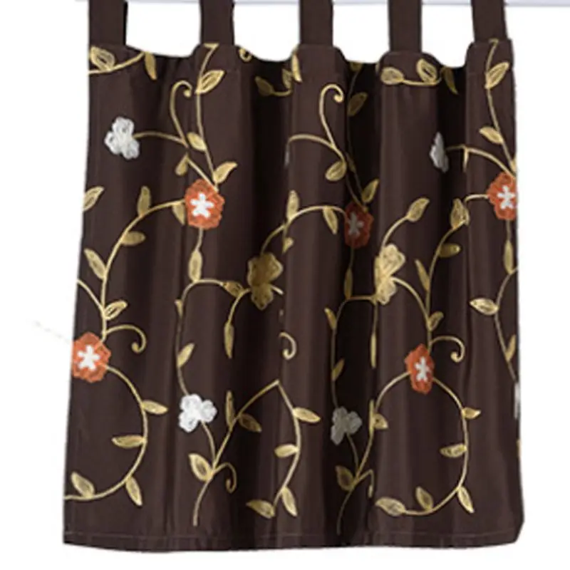 Korean Pastoral Floral Embroidery Short Window Curtain Tier Rod Pocket Valance Drape Panels for Kitchen Decor