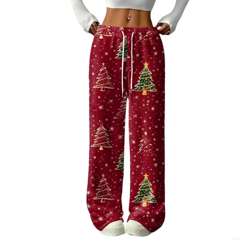 77HE Damen-Weihnachtspyjamahose – Flauschige und weiche Flanell-Weihnachtsbaum-Rentier-Weihnachtsmann-Pyjamahose