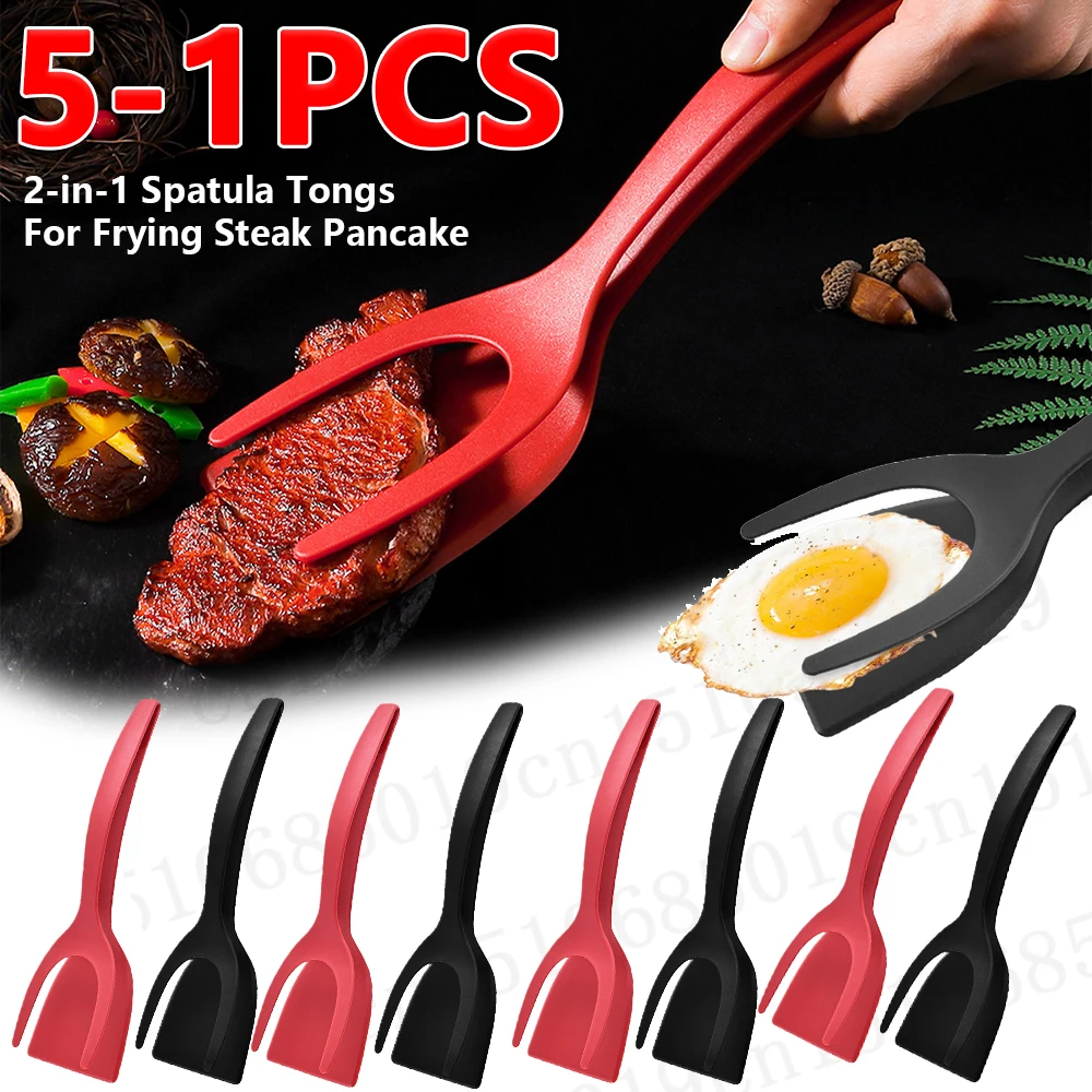 

2 In 1 Flip Spatula Tongs Non Stick Pancake Spatula Multifunctional Toast Omelet Clip for Home Kitchen Cooking Utensil