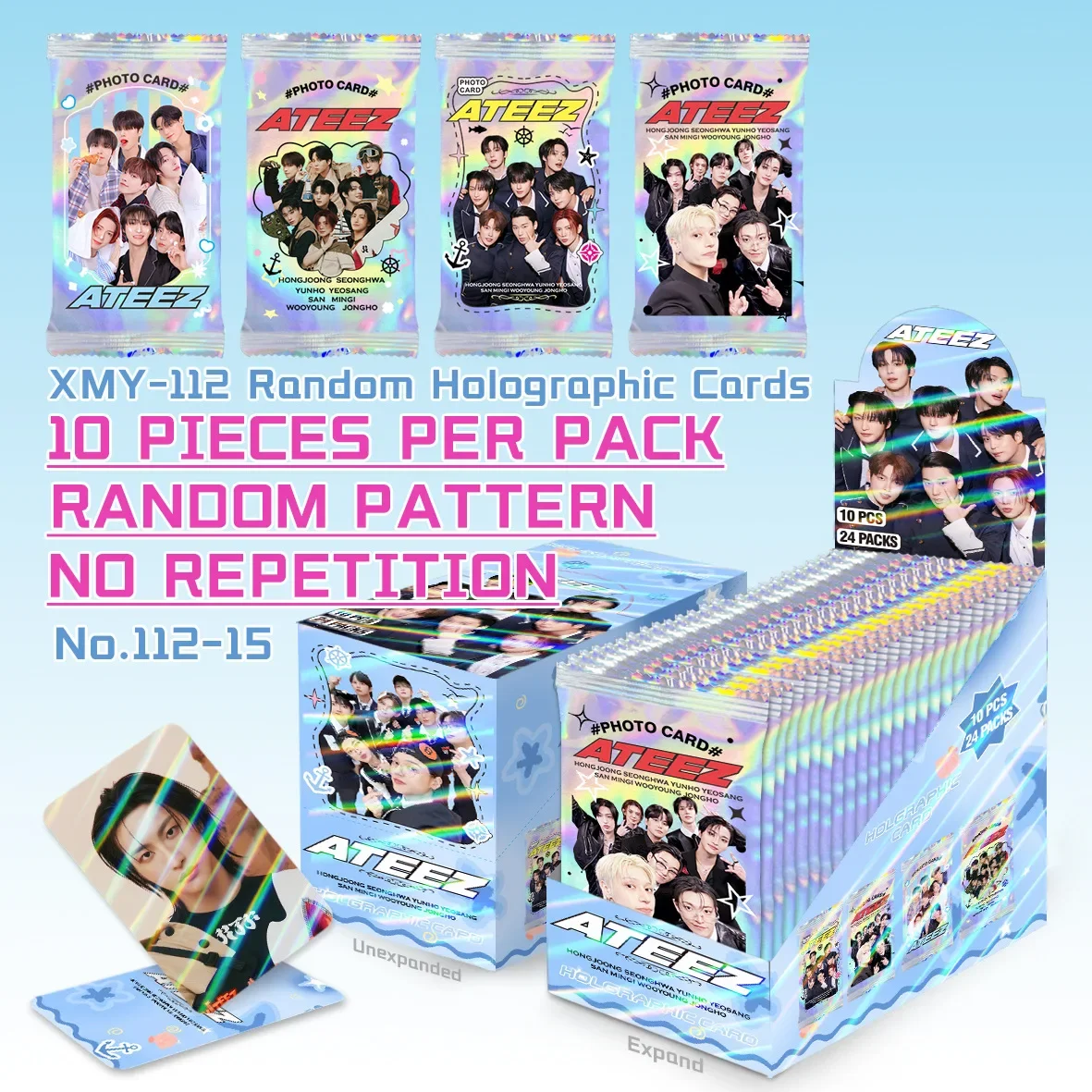 

10 шт., карты ЛОМО с лазерной печатью, красочные голографические флэш-карты, коллекция Yunho Mingi Seonghwa Yeosang, подарок