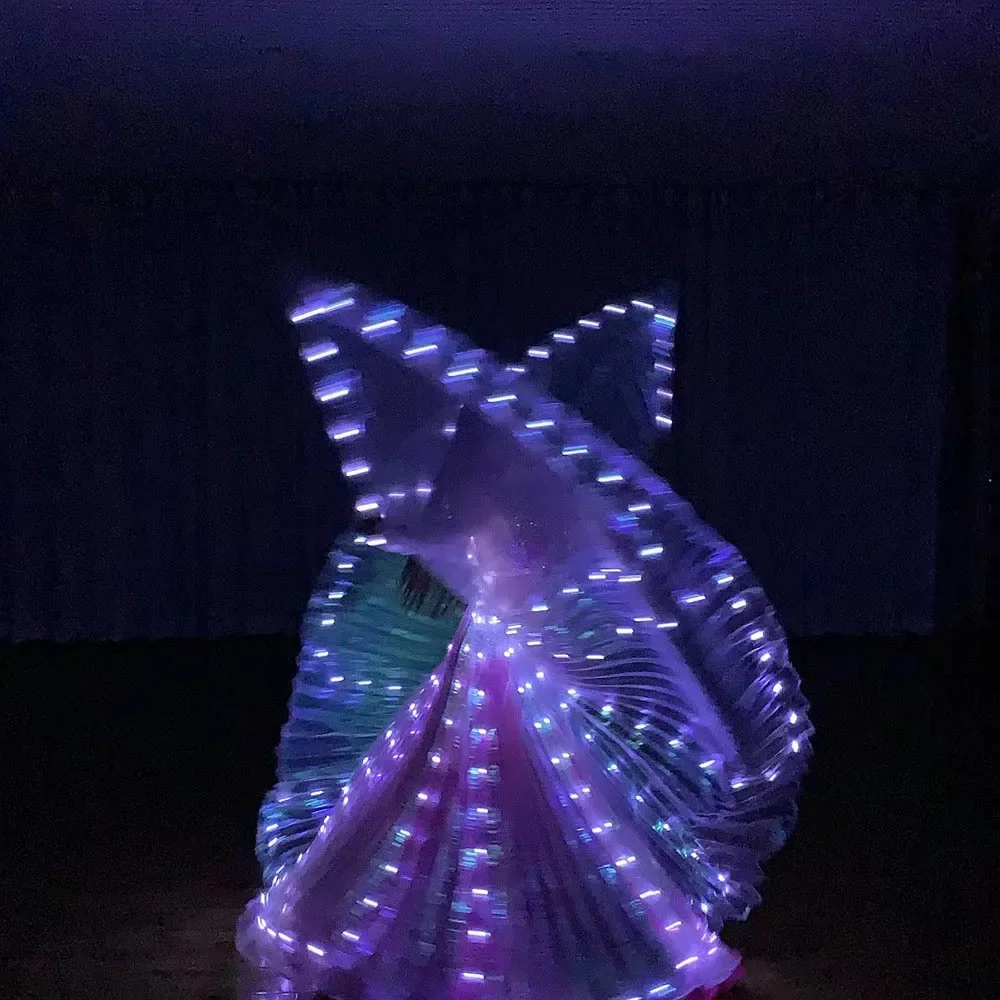 Ali a LED Danza del ventre Farfalla Luce a LED bianca Ali di Iside Spettacolo di festa di nozze Donne Costume per adulti Ali a LED per la danza