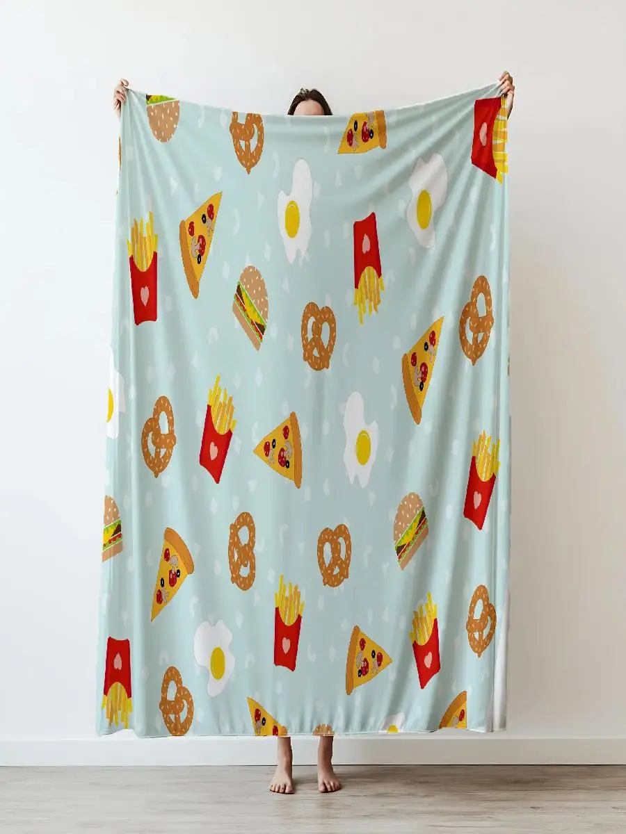 Super Soft Cartoon Snack Print Flannel Throw Blanket for Home Travel Bedroom Car  Cozy Comfort Gift