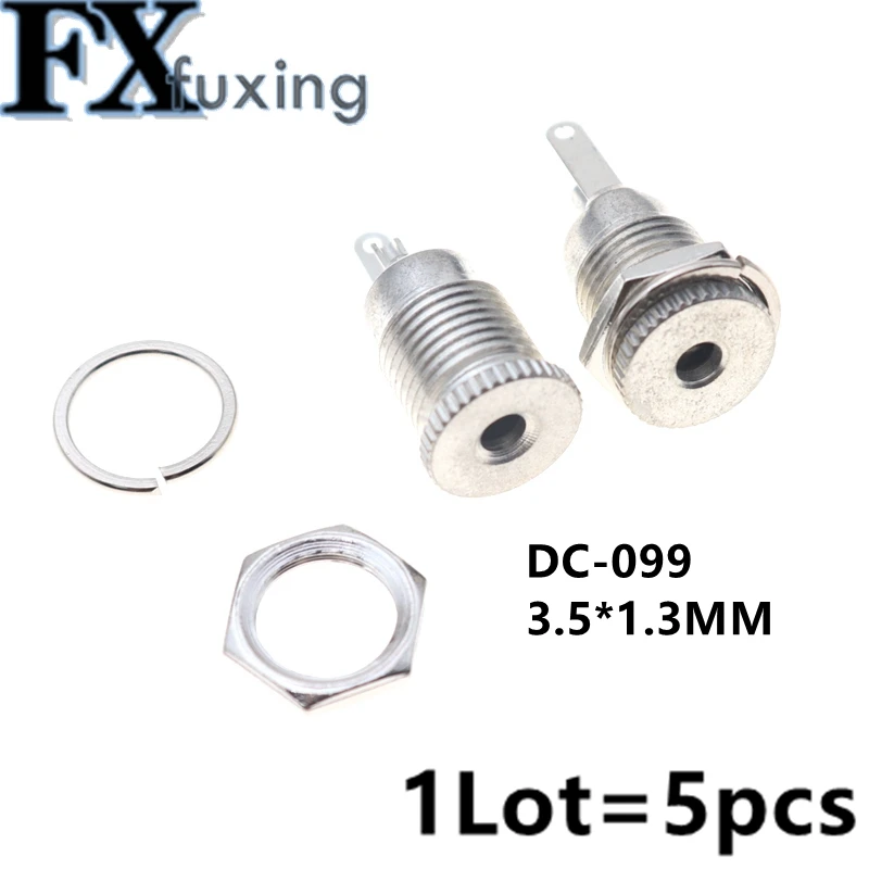 5Pcs DC-099 3.5 x 1.3mm DC Power Female Socket Jack Panel Mount Connector 3.5*1.3mm Metal DC Jack Adapter DC099 Copper  3.5*1.35