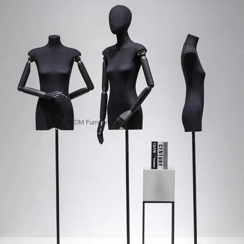 

Fashion Black Flat Body Female Mannequin Korean Style Half Torso with Display Stand for Clothing Store Window Display JT40M