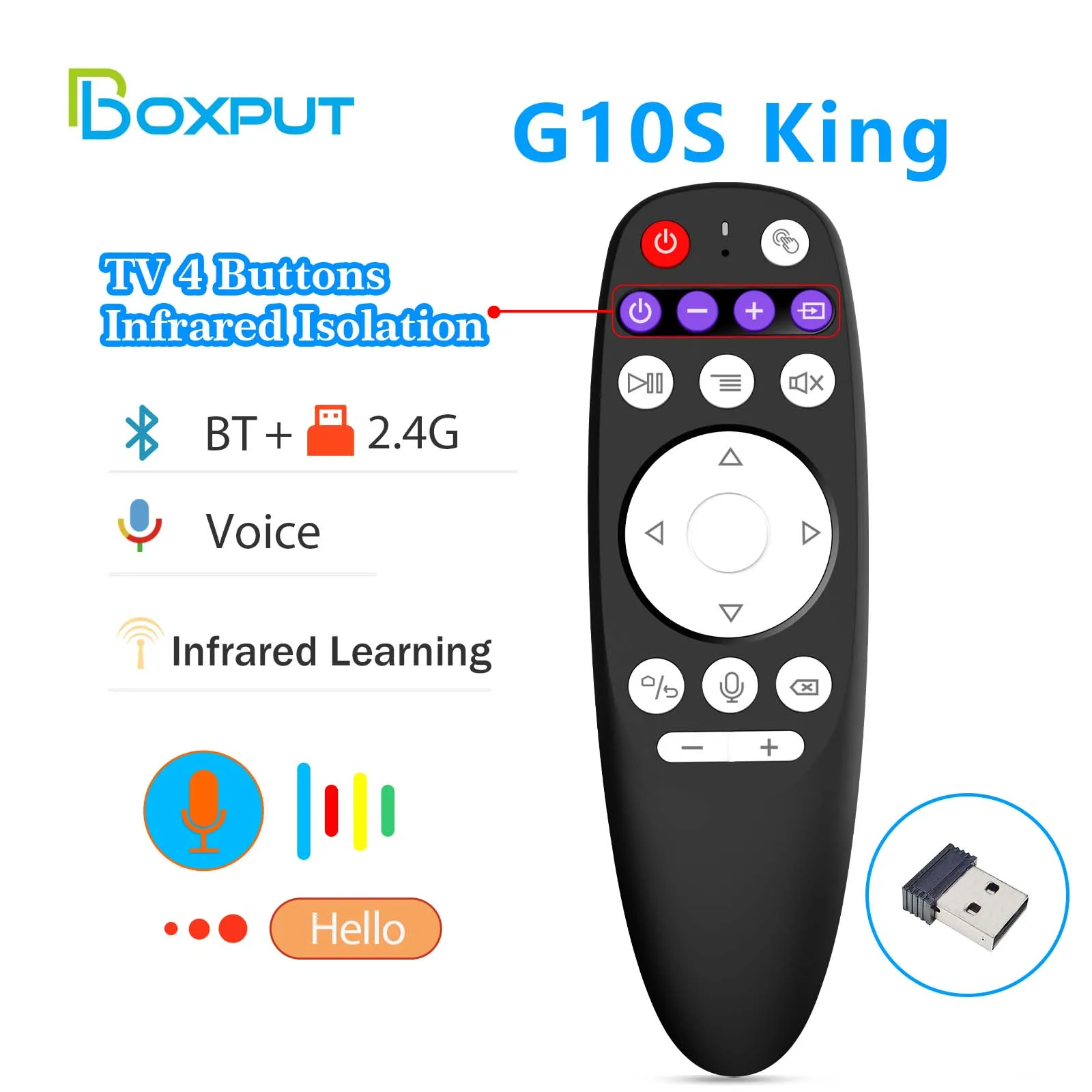 BOXPUT G10S King Air Mouse Voice Remote BT5.0 2.4G Wireless with Gyroscope IR Learning Remote Controller for Android TV/TV Box