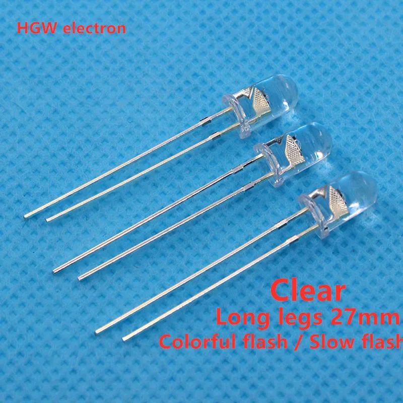 50pcs/lot F5 5mm Fast/Slow RGB Flash Red Green Blue Rainbow Multi Color Light Emitting Diode Round LED Full Color DIY Long legs