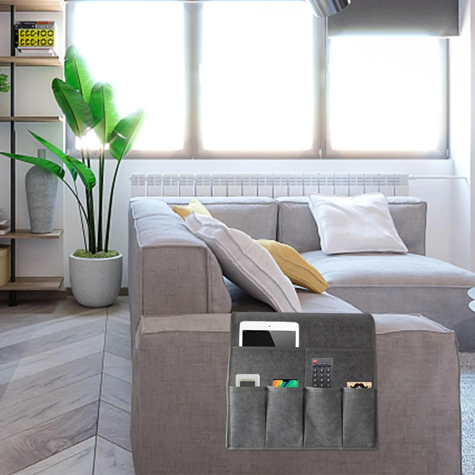 Sofa Armrest Organizer Non Slip Couch Caddy with 7 Pockets Sofa Arm Chair Caddie for Magazine Tablet Phone Chocolate