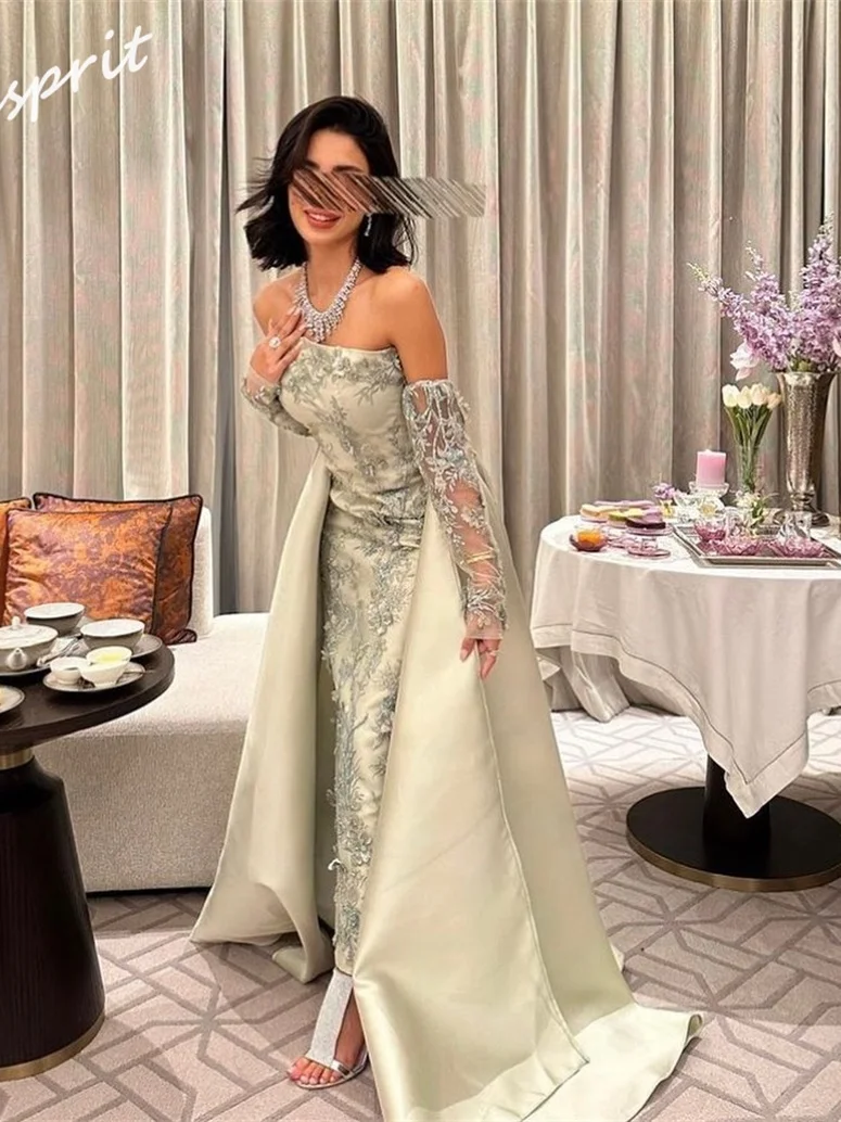 Customized  Jiayigong High Quality Exquisite  Elegant Strapless Sheath Sweep Gown Applique Hugging Skirts S Customized  Prom Dre