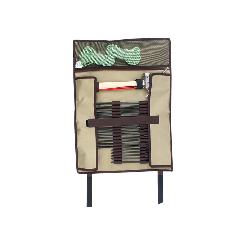 

Khaki Size L Tent Peg Storage Bag Waterproof Oxford Cloth Outdoor Camping Tent Hammer Canopy Nail Portable Tool Organizer