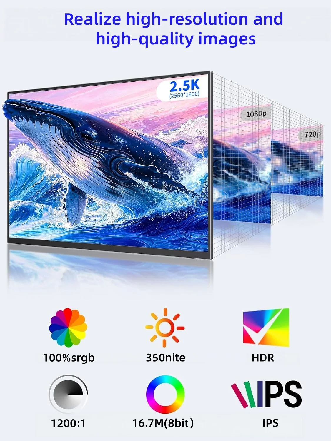 14 Inch 2.5K Ultra HD Portable Monitor 2560x1600 16:10 IPS 100% sRGB with Kickstand VESA Mount for Switch Phone Laptop Game Cons view 4