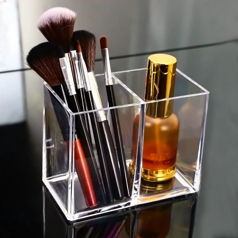 

2 Grid Transparent Eyebrow Pencil Brush Holder Organizer For Cosmetics Makeup Organizer Boxes Brush Containers Storage Box