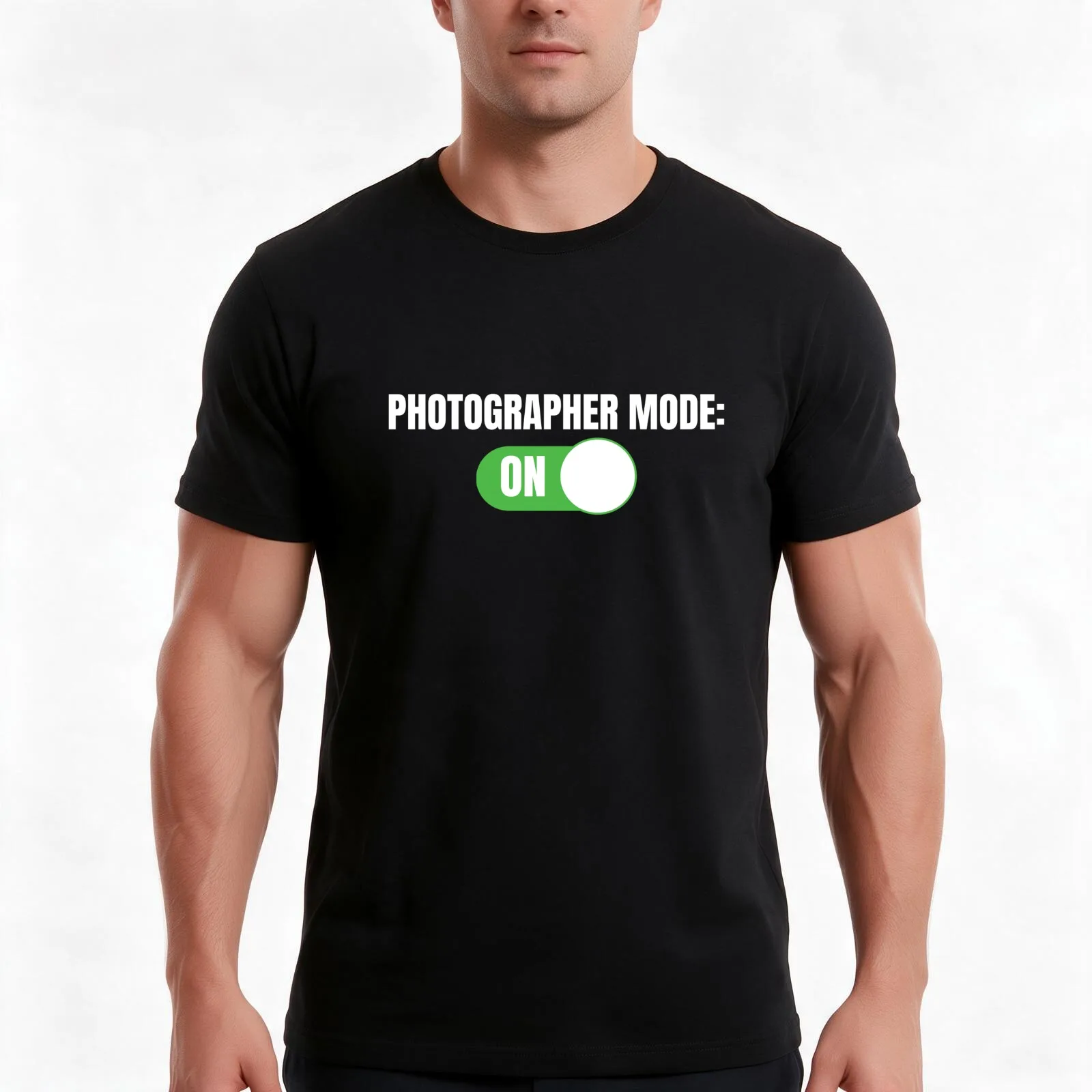 Photographer Mode: ON (For Dark Background) T-Shirt, Summer Casual Cotton Tee, Oversized Streetwear Tops, Vintage Graphic Print