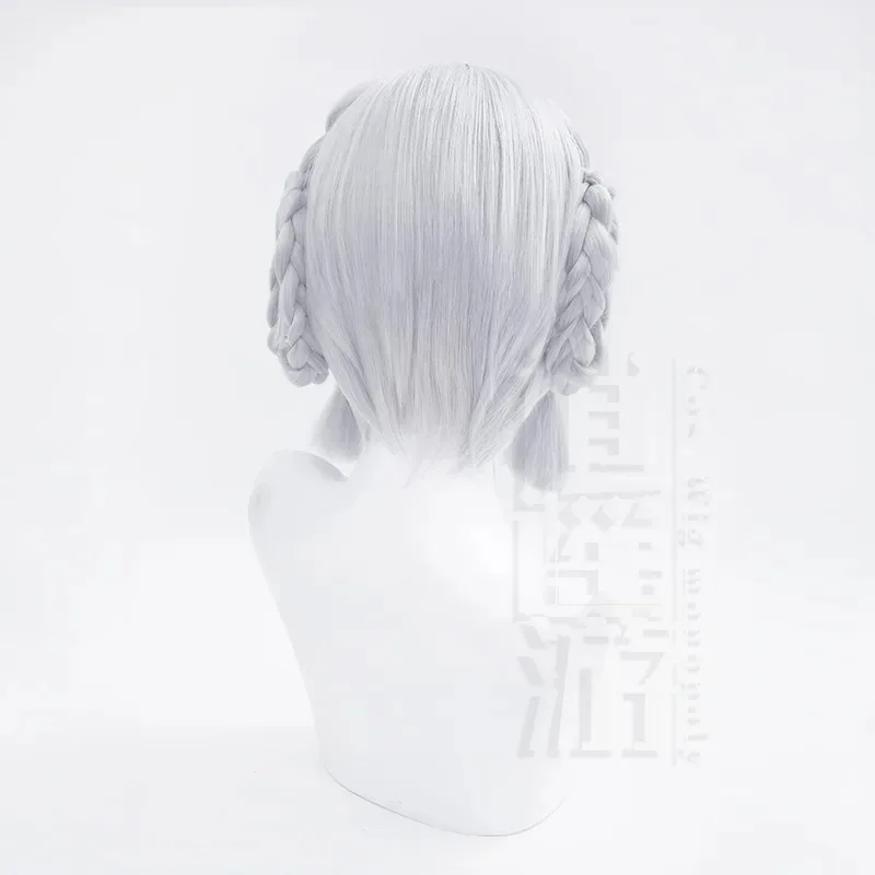 Kamisato Ayaka Cos perruque 40CM argent cheveux courts résistant à la chaleur cheveux synthétiques Halloween fête Anime Cosplay perruques + bonnet de perruque