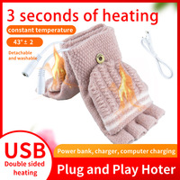 New USB Heated Gloves for Women Men Winter Warm Knitted Mittens 2-Side Heating Fingerless Glove for Cycling Skiing Gloves