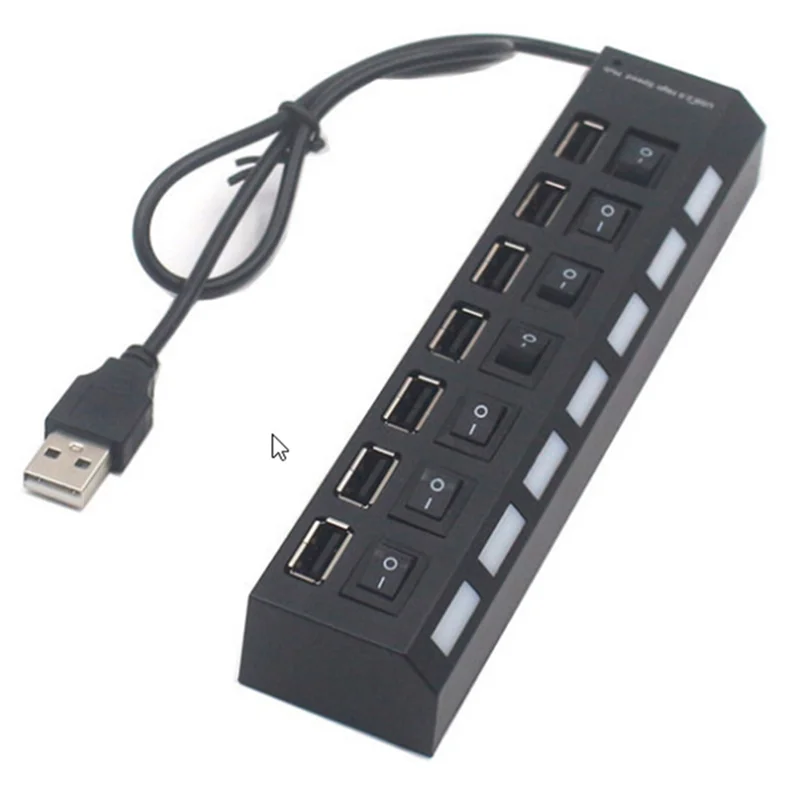 

N93R Usb Hub Extender 7 Port Docking Station 5 Pieces 7 Port Hub Black Andwhite Withswitch Light Hub