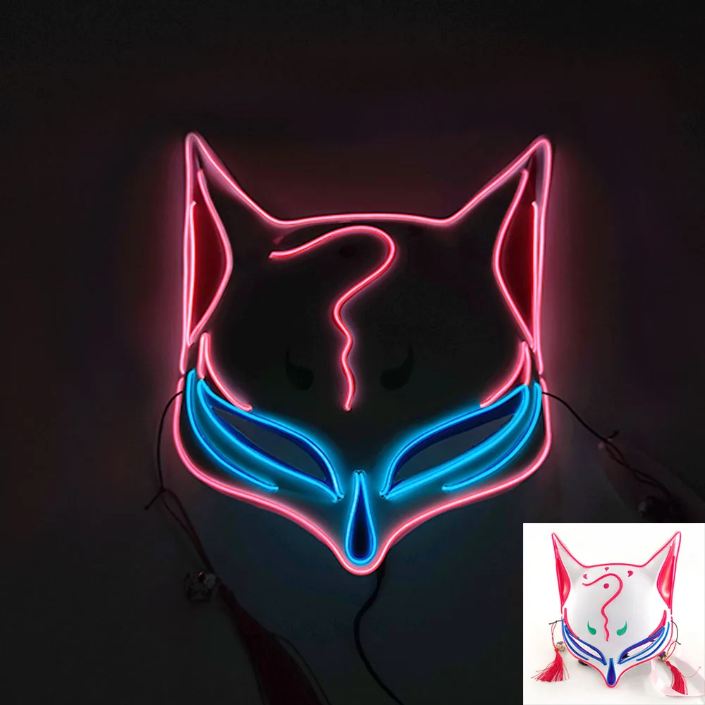 Neon Glow Japanse Fox Masker Halloween Dance Party Maskerade Cosplay Fox Campose Masker Led Glow Party Fox Masker