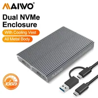 MAIWO Dual Bay 10Gbps M.2 NVMe SSD Enclosure USB3.2 Gen2 Type C 10Gbps PCIe Aluminum M2 SSD Case box With Built-in Cooling Vest