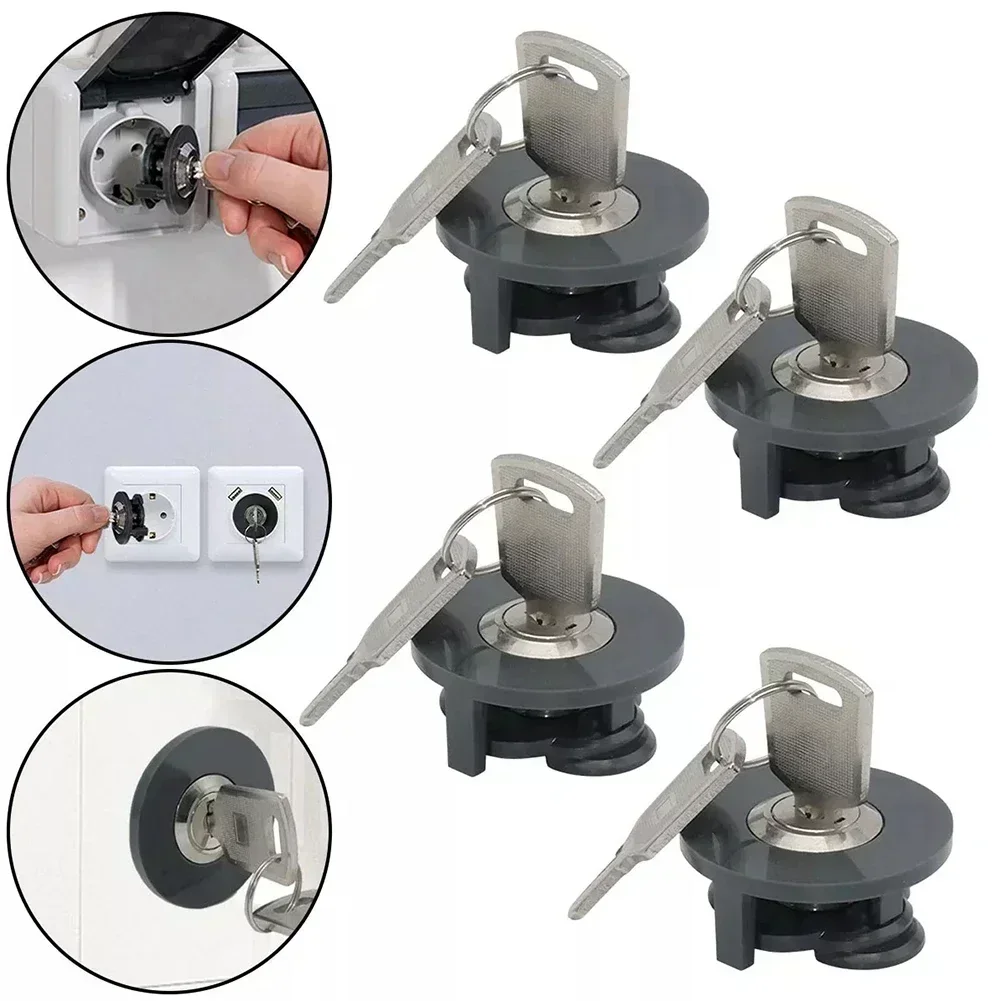 1/4-Piece Set Of Keyed Socket Locks, Lockable Power Supply Anti-Theft Lock, Power Supply Anti-Theft Lock Fire-Resistant Lock