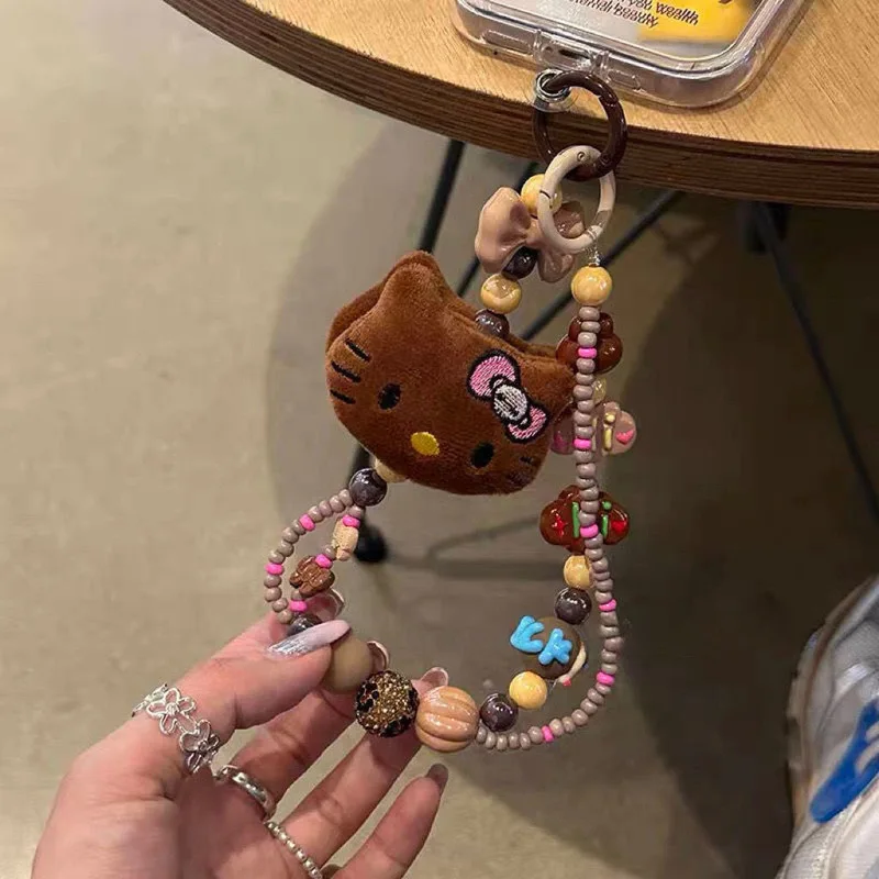 personaggio anime Hello Kitty Bracciale creativo in peluche Portachiavi Kawaii ciondolo Decorazione per imballaggio per ragazze Collegamento per cellulare