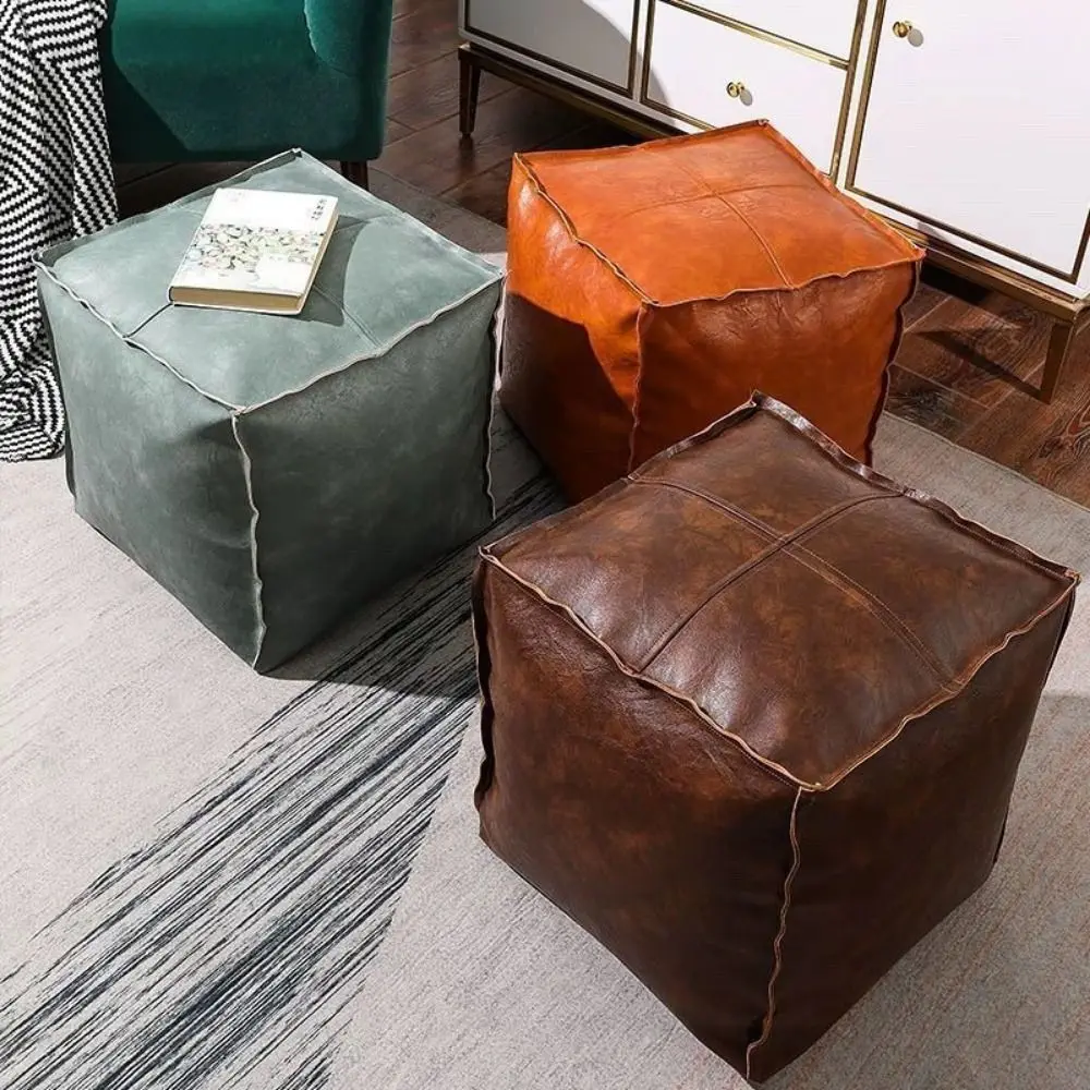 Modern Non-Slip Storage Stool Waterproof Large Capacity Unstuffed Cushion Cover No Fillings Square