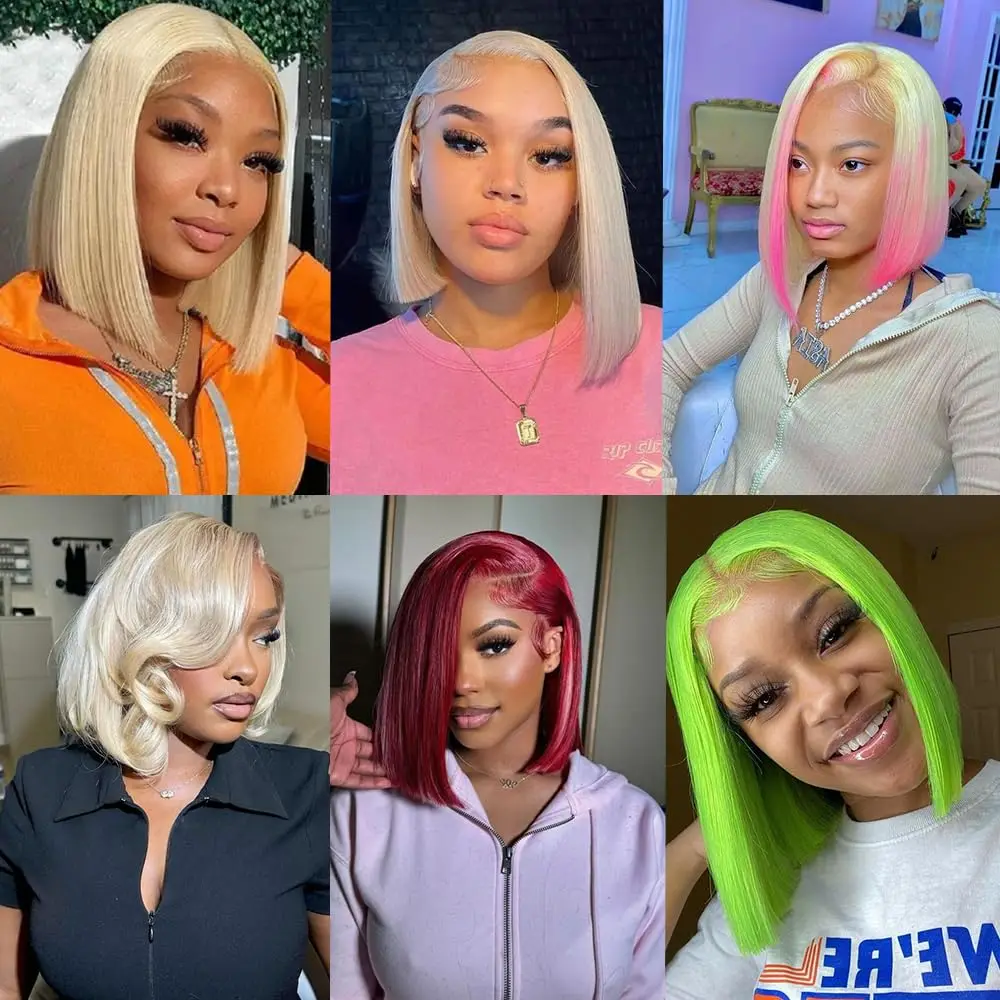 613ブロンドショートボブウィッグ人毛透明レース13x4レースフロントウィッグ人毛プレプラッキング済みレースフロントウィッグ（女性用）