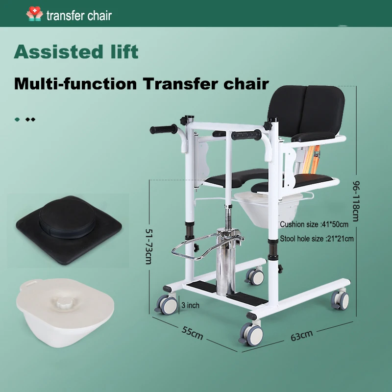 Factory Direct Sales Multi-functional Shower Hydraulic Transfer Chairs for the Disabled Elderly White 55x63x96-118cm