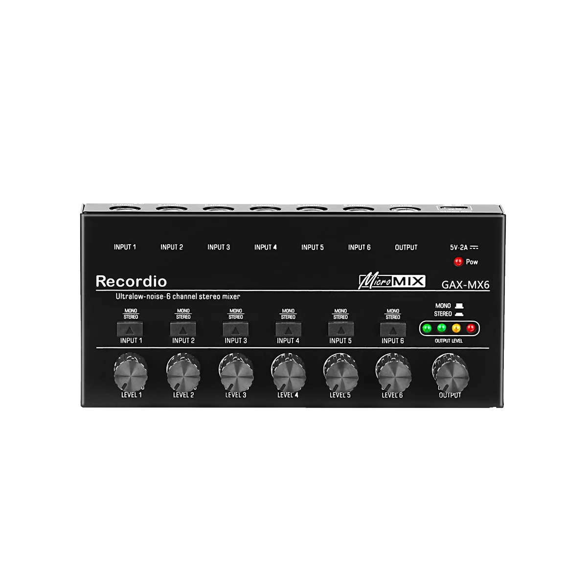 6 Channels Audio Mixer Mini Stereo Mixer Professional Sound Mixer 6.35MM Low-Noise USB Mixer for Recording Studio,Black