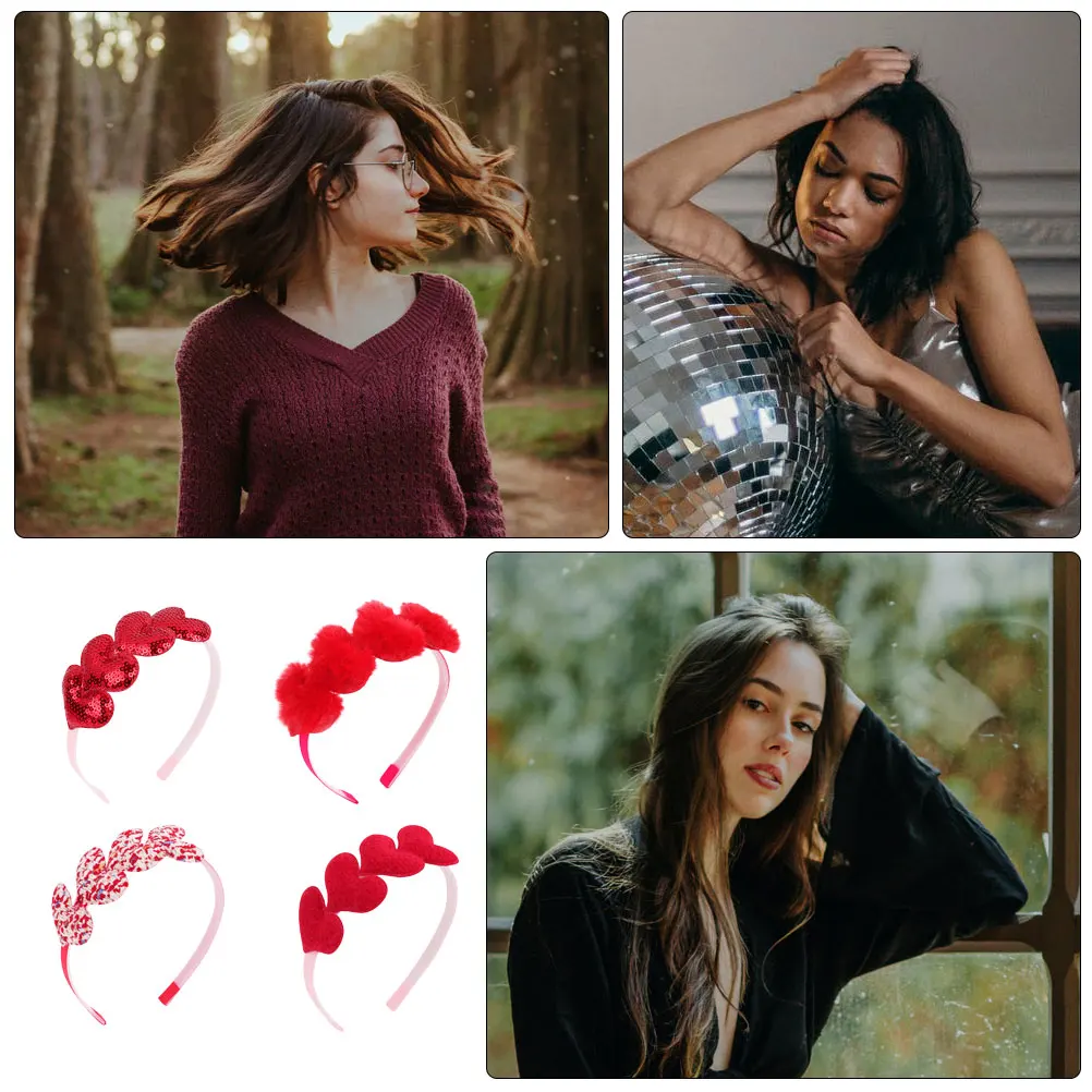 

4Pcs Loving Heart Splicing Valentine's Day Hairbands Party Head Hoops Heart-Shaped Kids Girls Hair Accessories