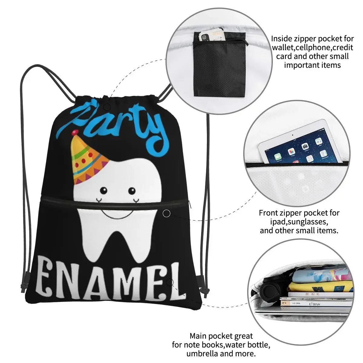 Party Enamel Funny Dentist Gift Portable Backpacks Drawstring Bag Drawstring Bundle Pocket Book Bags For Travel Sport Man Woman