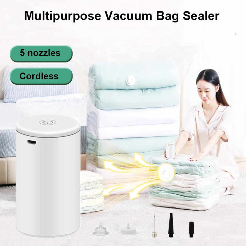 Cordless Electric Vacuum Bag Sealer Pump, Portable USB Charge Vacuum Compression Machine for Food Clothes Storage Bags