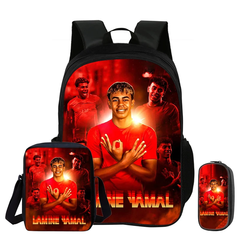 L-Lamin Yamal 3Pcs Set Backpack Shoulder Bag Pencil Bags Bookbag Football Star Rucksack child Mochila Sports Schoolbag Kids Gift