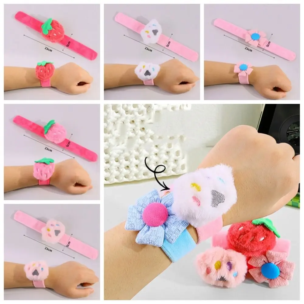 Strawberry Slap Bracelet Series Floret Simulation Plush Doll Slap Bracelet Cat Claws Soft Capybara Plush Wrist Band