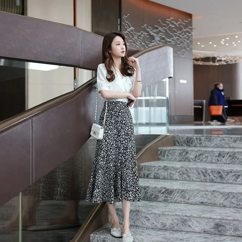 2025년 여름 스타일리시한 한국 스타일의 단정하고 우아한 캐주얼 의류 트렌드 스트리트웨어 여성 치마 쉬폰 여성 스커트