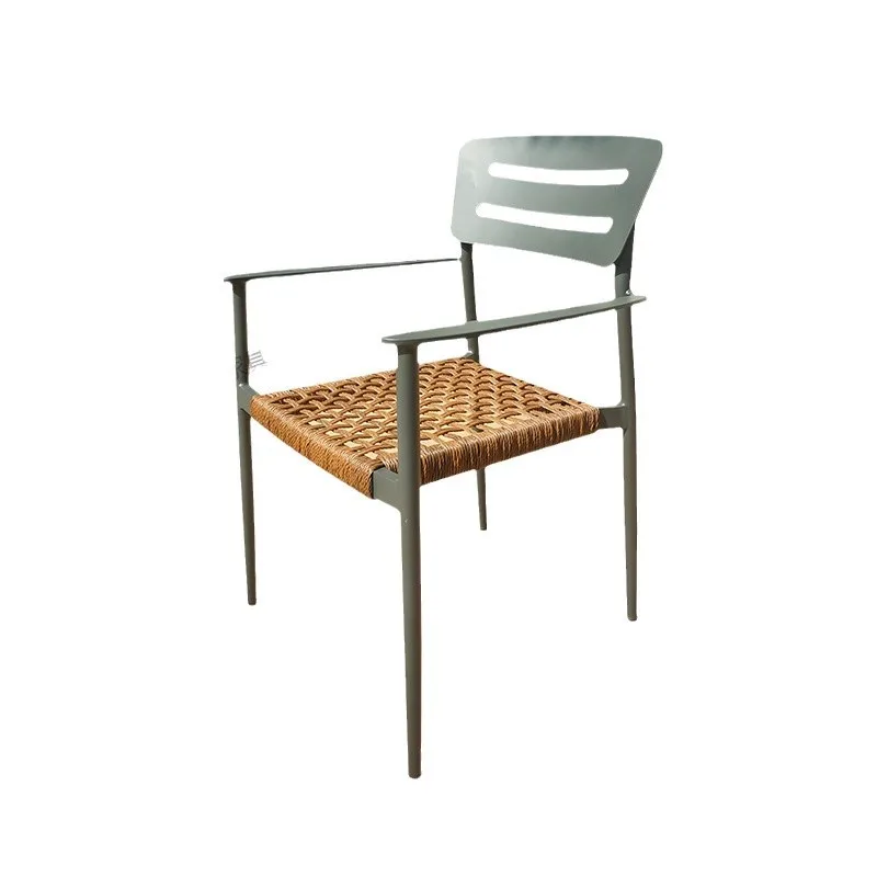 Weatherproof All Aluminum Outdoor Dining Set PE Rattan Patio Table Chair With Wood Armrest For Backyard Garden Hotel Balcony