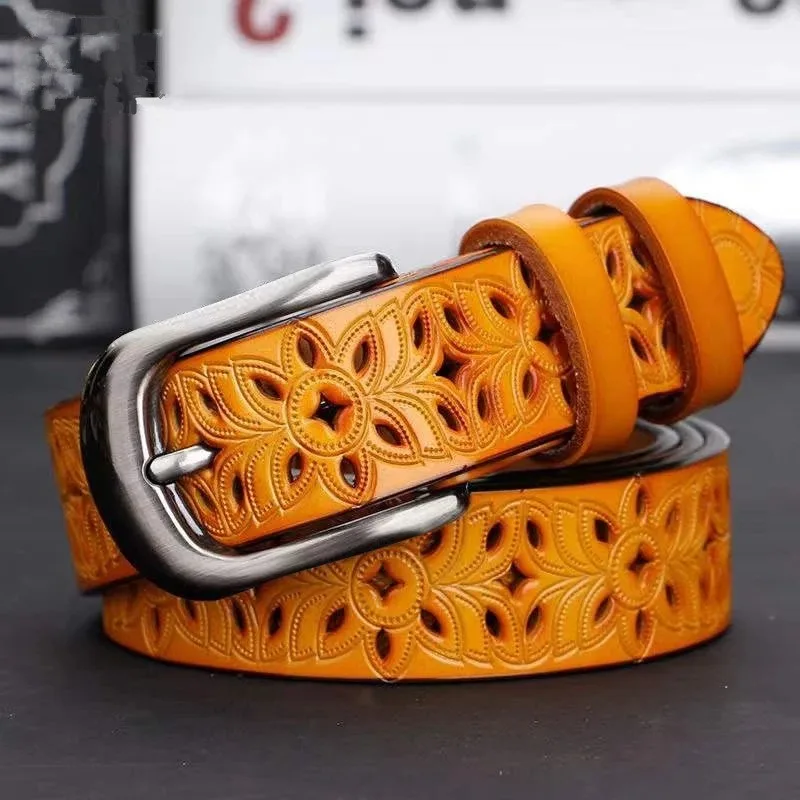 ZLY 2024 New Fashion Belt Men Women 115CM Casual PU Leather Alloy Metal Pin Buckle Hollow Carved Patterns Luxury Versatile Belt