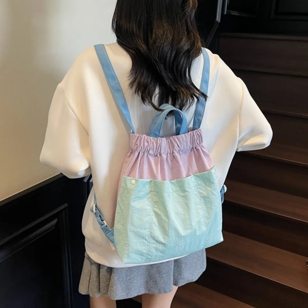 Casual Multi-pocket Nylon Backpack Korean Style Crossbody Bag Canvas Shoulder Bag Bucket Bag Contrasting Women Handbag Girls