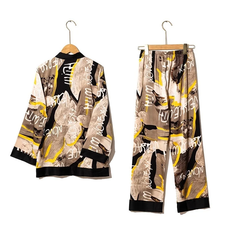 Lisacmvpnel Ice Silk Pajamas Women\'s Spring Autumn New Light Luxury Satin Chiffon Set Sleepwear