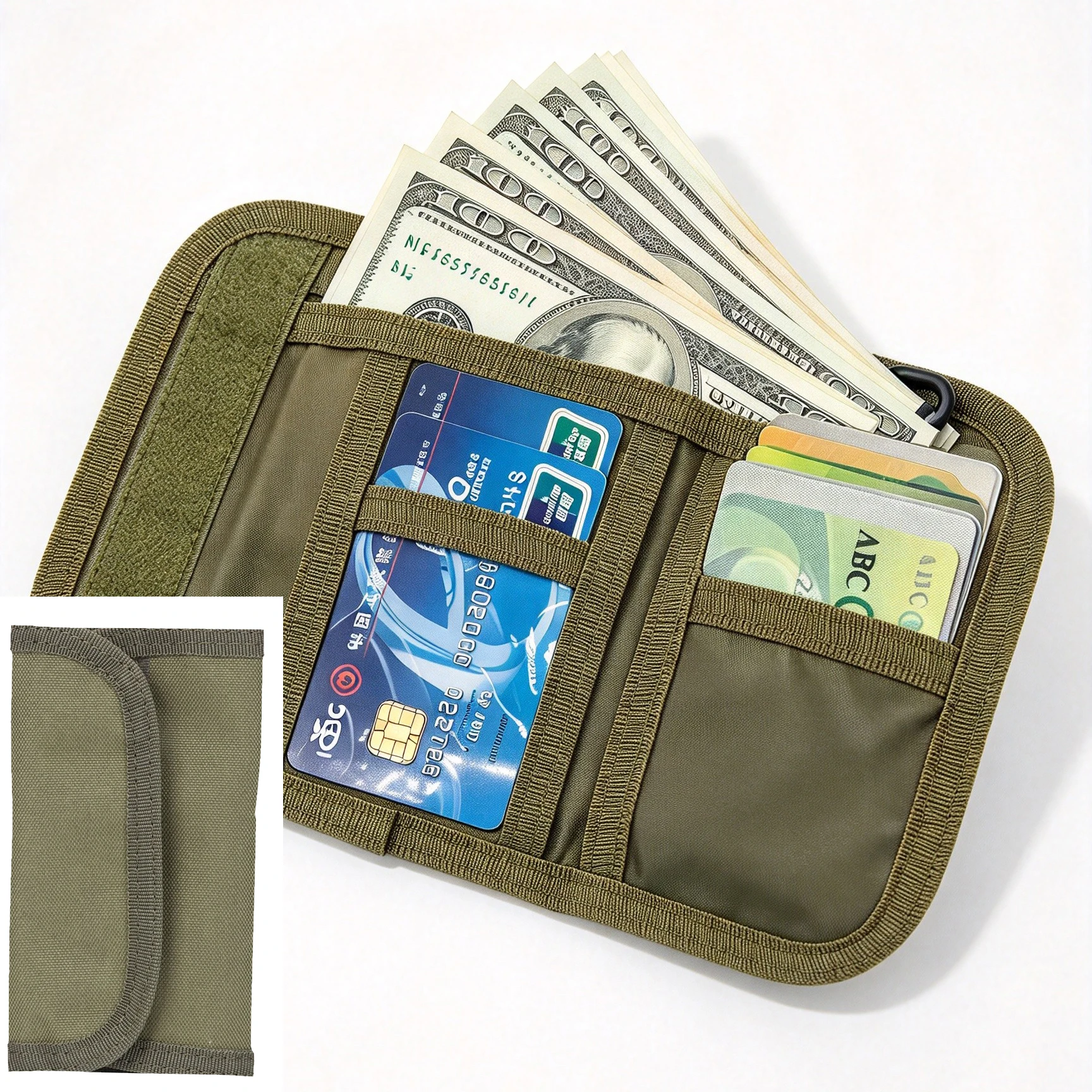 Trifold Wallet Tactical Nylon Card Holder Bag ID Window Zipper Coin Pocket Outdoor Hook and Loop For Hunting Camping EDC Gear