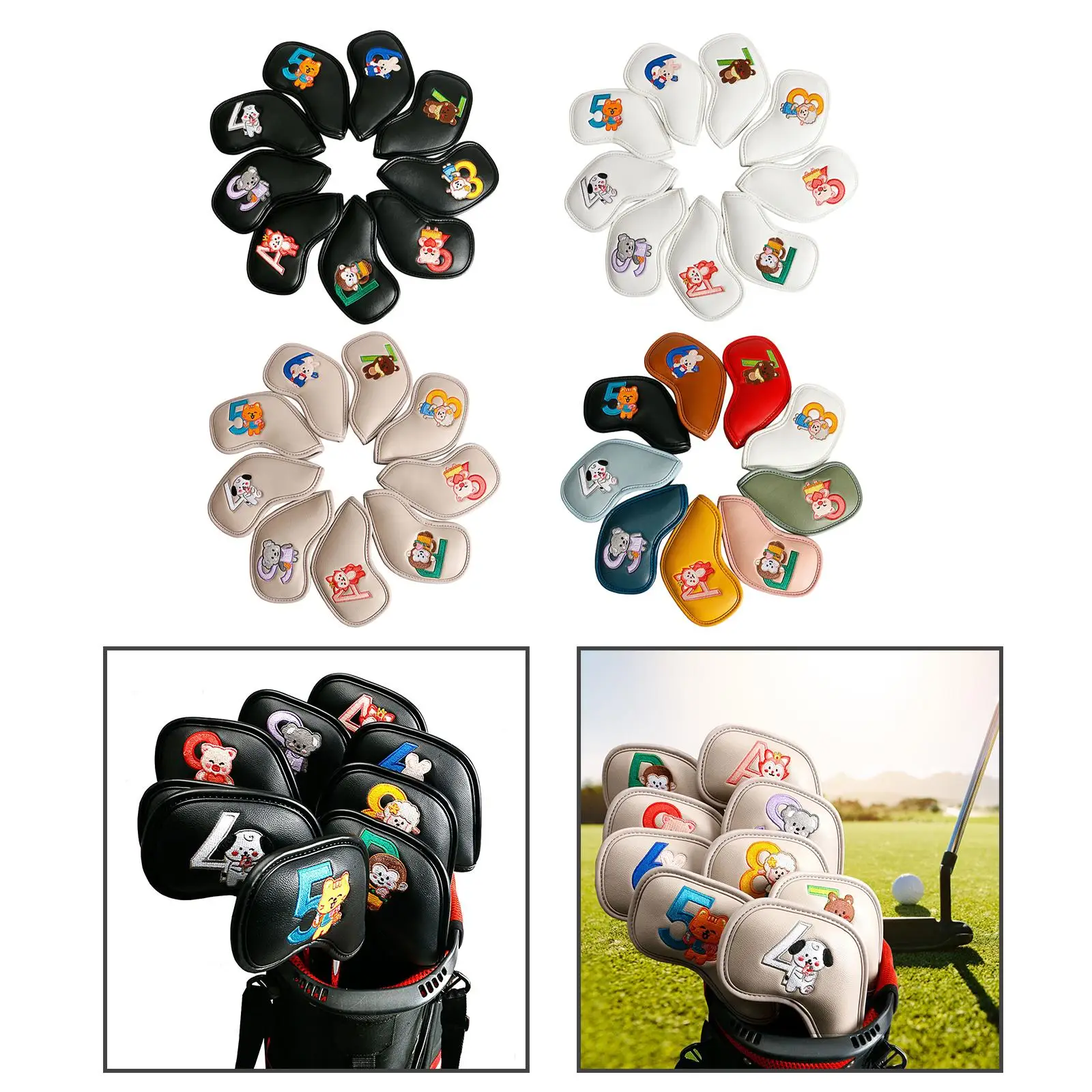 Colorful 4-Piece Golf Iron Headcover Set, Golf Club Headcover, Waterproof Number