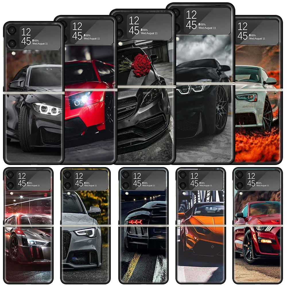 Sports Cars Male Men Shockproof Hard Case For Samsung Galaxy Z Flip 4 5 3 5G Phone Cover Z Flip3 Flip4 Flip5 Black Fundas Shell