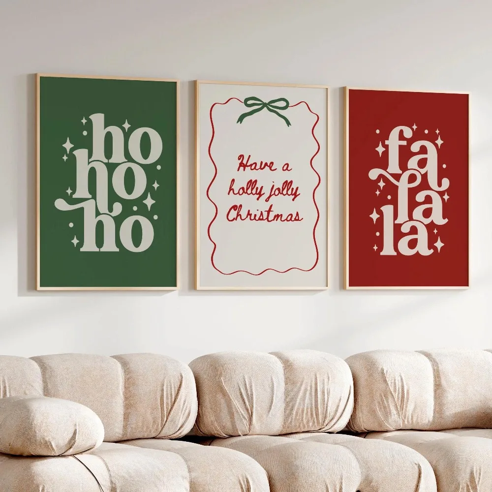 Frameless Fashion Christmas Wall Art Christmas Poster Red and Green Printing Christmas Gallery Wall Setting Holiday Home Decor
