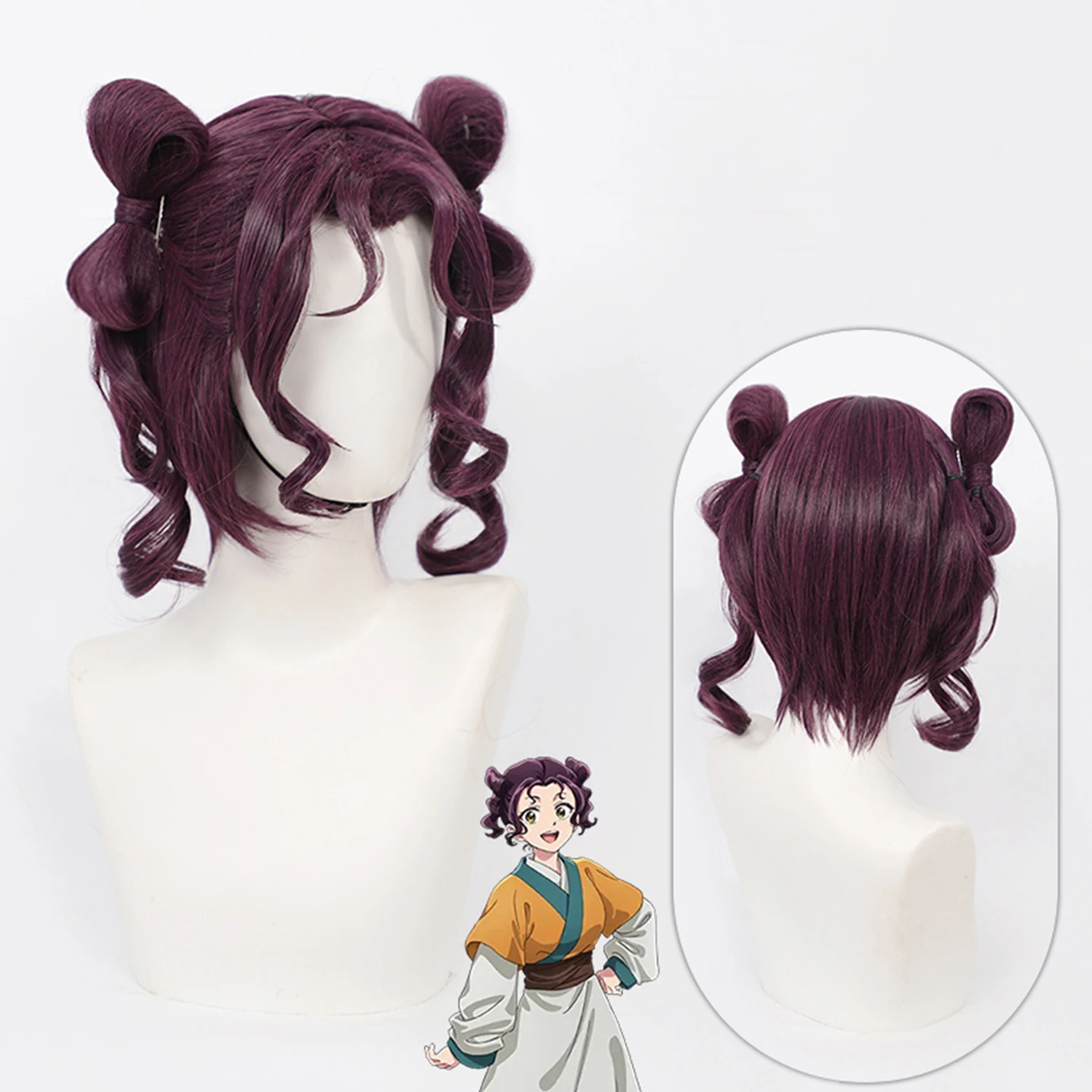Shisui the Apothecary Diaries Cos Wig Dark Purple Detachable Butterfly Buns Realistic Scalp Synthetic Hair Wig for Girls Cosplay